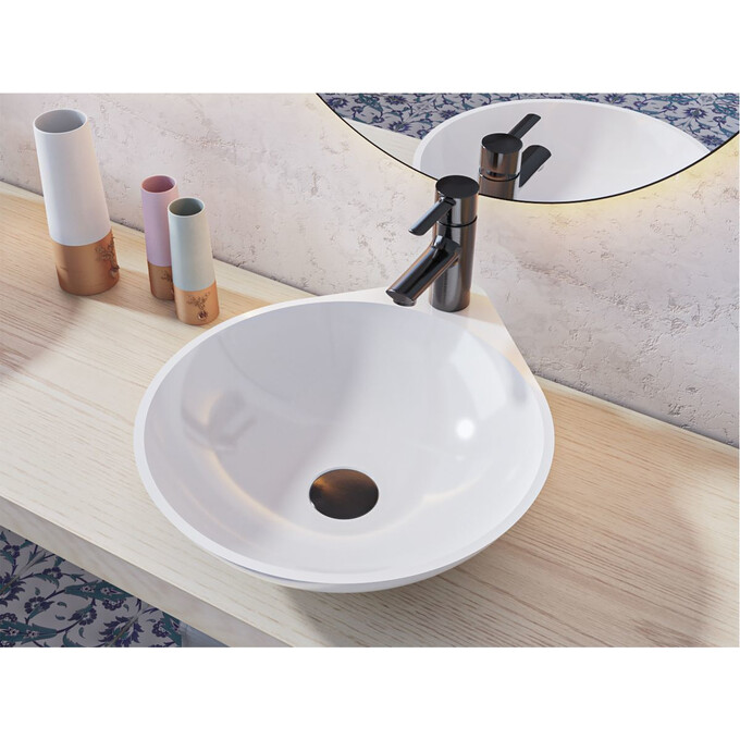 Miraggio Florence 0000197 Умывальник накладной круглый 46x40 см, белый глянец, Технология производства: Miramarble, Цвет производителя: белый глянец, фото 4