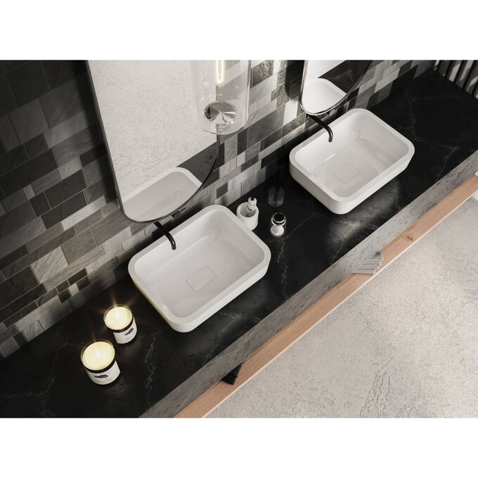 Miraggio Monaco 0000218 Умивальник прямокутний накладний 59x44 см, білий глянець, Технологія виробництва: Miramarble, Колір виробника: білий глянець, фото , изображение 4