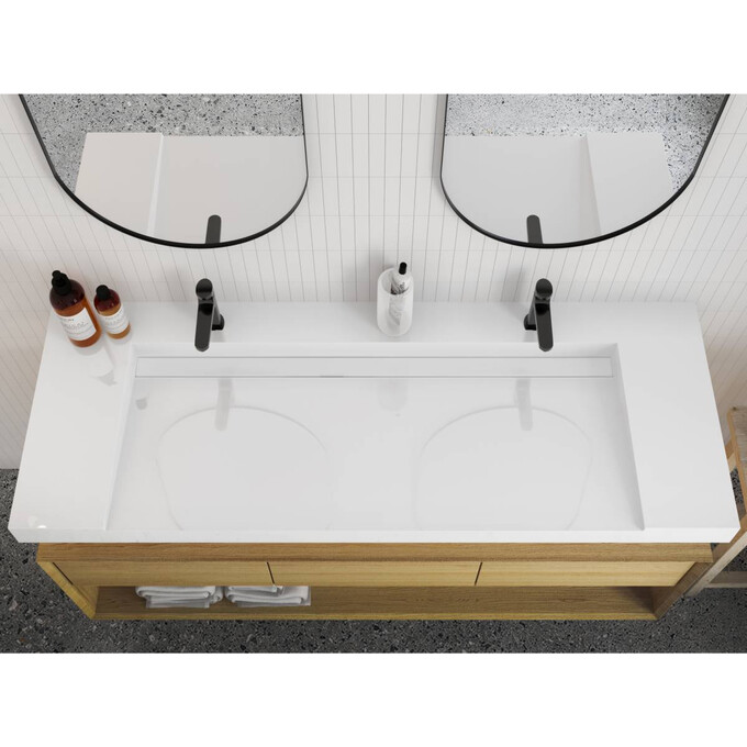 Miraggio Olmos 0000226 Умивальник прямокутний 149x52 см, білий глянець, Доступні розміри: 150 x 53, Технологія виробництва: Miramarble, Колір виробника: білий глянець, фото , изображение 4