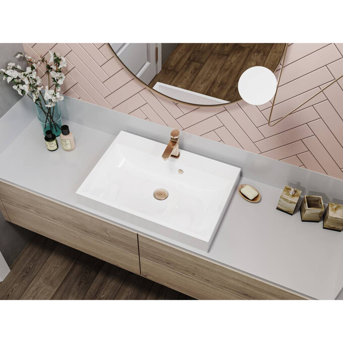 Miraggio Varna 0000254 Умывальник врезной прямоугольный 59x41 см, белый глянец, Доступные размеры: 60 x 42, Технология производства: Miramarble, Цвет производителя: белый глянец, фото 4