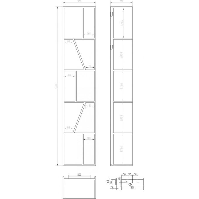 Пенал в ванную Volle 18-40-427 (30 см, белый, каменный, подвесной), фото 2