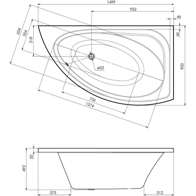 Акрилова ванна Imprese Blatna BLATNA150L (149.9x90 см, асиметрична), фото , изображение 3