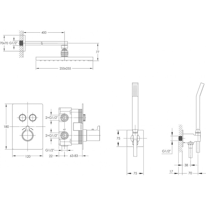 Термостатическая душевая система скрытого монтажа Imprese Smart Click ZMK101901219 (ZMK101901239+ZMK101901220+ZMK101901221), Цвет производителя: хром, фото 2