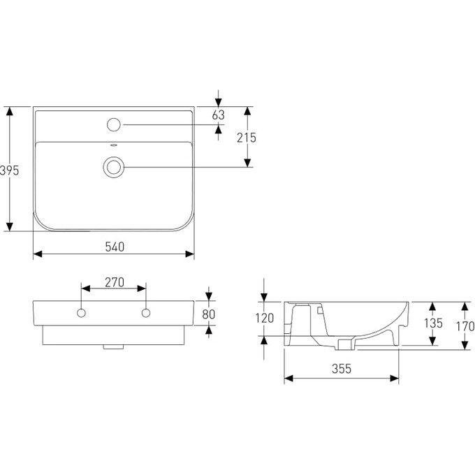 Умывальник Volle Solo 13-55-113Capp (54x39.5 см, капучино матовый, накладной/подвесной), фото 2