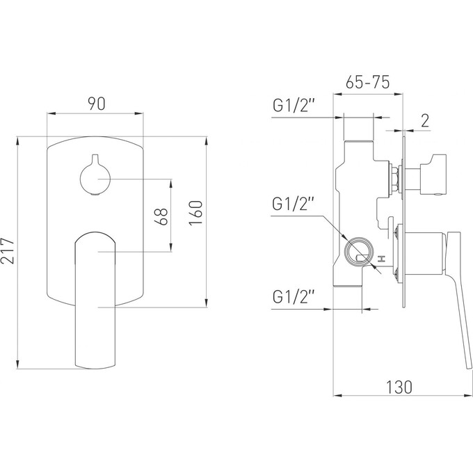 Смеситель скрытого монтажа для ванны Volle Solo 1510.031404 de la noche (черный матовый, внутренняя часть в комплекте), фото 2