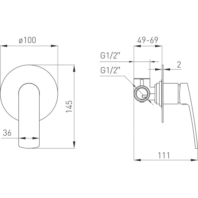 Смеситель скрытого монтажа для душа Volle Cante 1512.101405 (графитовый, внутренняя часть в комплекте), фото 2