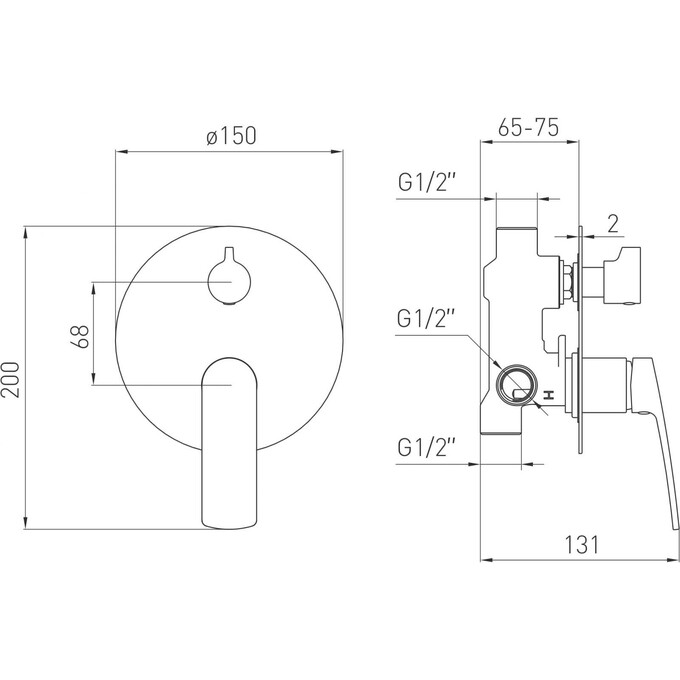 Смеситель скрытого монтажа для ванны Volle Cante 1512.031404 de la noche (черный матовый, внутренняя часть в комплекте), фото 2