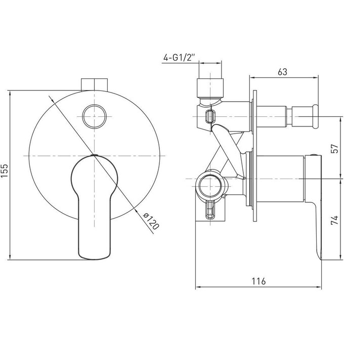Смеситель скрытого монтажа для ванны Volle Libra 1521.030201 (внутренняя часть в комплекте), Цвет производителя: хром, фото 2
