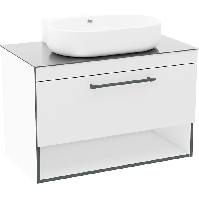 Тумба з раковиною Imprese Black Edge F32119W (91 см, біла/чорна, підвісна, умивальник i32119(2)), фото 