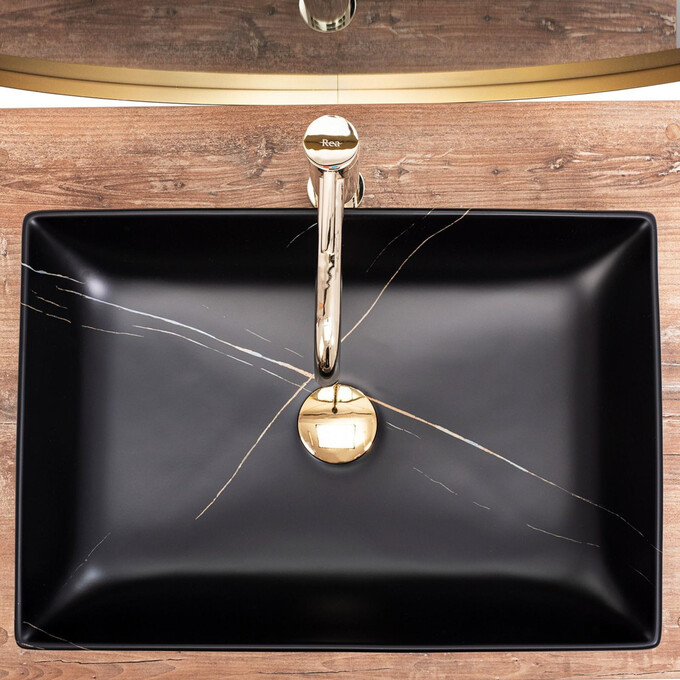 Умивальник Rea Inga Black Marble Matt REA-U8006 (51x34.5 см, чорний, чаша), фото , изображение 4