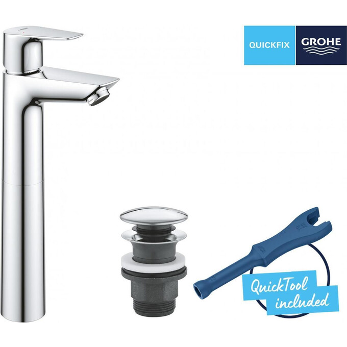 Смеситель для умывальника Grohe QuickFix StartEdge XL-Size 23777001 (высокий, с донным клапаном), фото 5