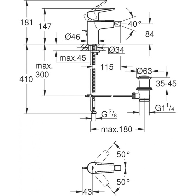 Смеситель для биде Grohe QuickFix Start 32560002 (с донным клапаном), Цвет производителя: хром, фото 7