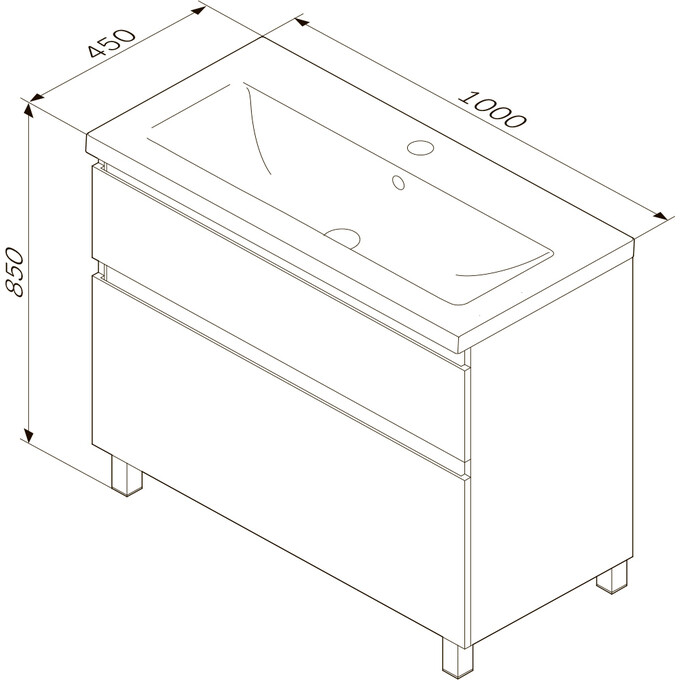 Тумба с раковиной Am.Pm Hit M93A-FSX01002-WC01002WG38 (100 см, белая глянцевая, напольная), фото 11