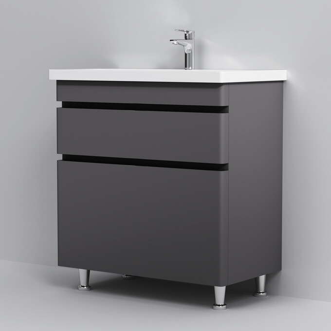 Тумба с раковиной Am.Pm Hit M93A-FSX0752-WC0752GM38 (76 см, графит матовый, напольная), фото 7