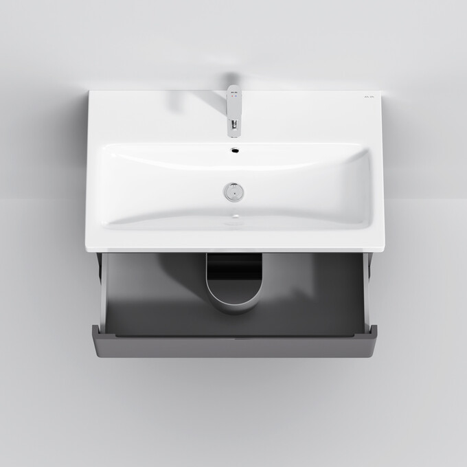 Тумба с раковиной Am.Pm Hit M93A-FHX0752-WC0752GM38 (76 см, графит матовый, подвесная), фото 9