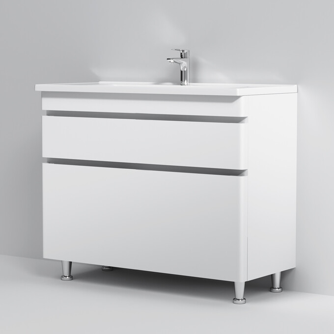 Тумба с раковиной Am.Pm Hit M93A-FSX01002-WC01002WG38 (100 см, белая глянцевая, напольная), фото 7