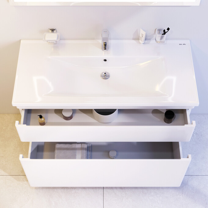 Тумба с раковиной Am.Pm Hit M93A-FSX01002-WC01002WG38 (100 см, белая глянцевая, напольная), фото 3