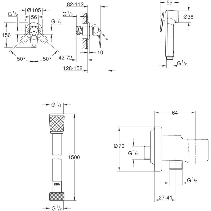 Гигиенический душ со смесителем Grohe QuickFix Bau Loop UA202406QF (29042001+26351000+28741001+28628000), фото 8