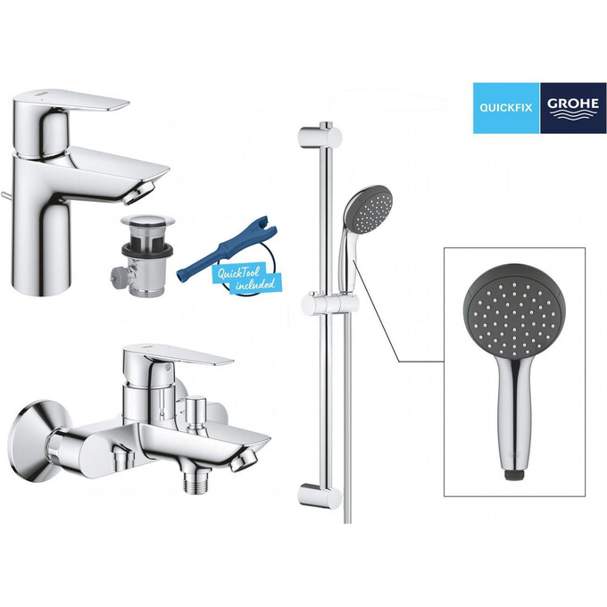 Комплект змішувачів для ванної кімнати Grohe QuickFix Start Edge S-Size UA202501SQ (24196001+24198001+27942000), фото , изображение 10