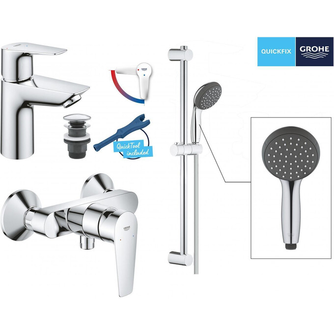 Комплект змішувачів для ванної кімнати Grohe QuickFix Start Edge ColdStart UA202502SE (23900001+24197001+27942000), фото , изображение 2