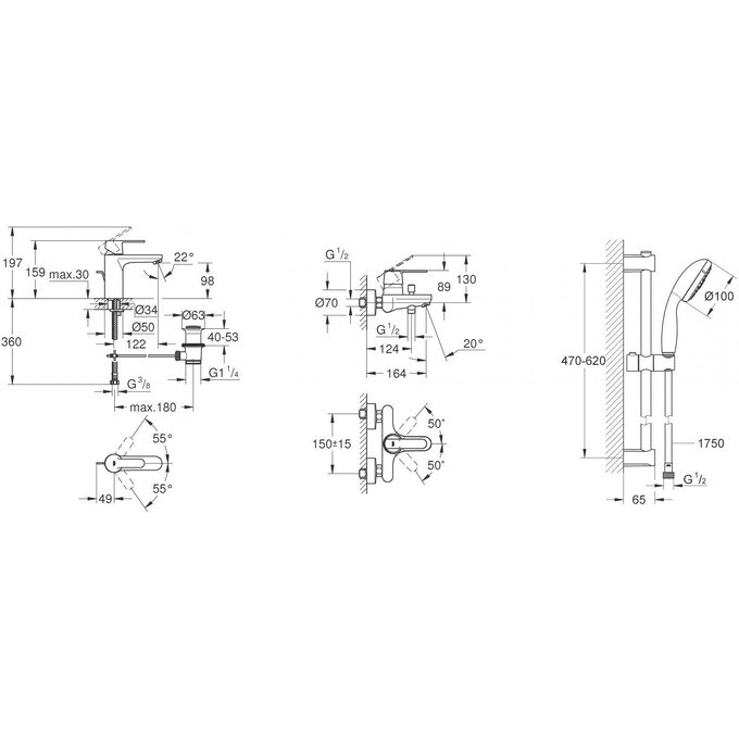 Комплект змішувачів для ванної кімнати Grohe QuickFix Get UA202701MQ (26032000+23454000+32887000), фото , изображение 10