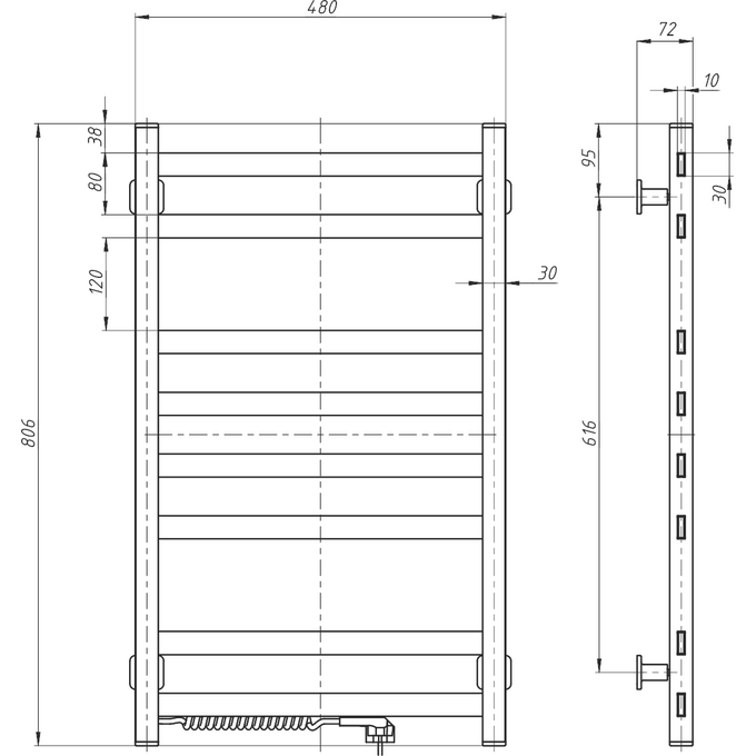 Электрический полотенцесушитель Navin Авангард 12-028150-4880 (480x800, белый глянец, левый), Доступные размеры: 480 x 800, Цвет производителя: белый глянец, Подключение полотенцесушителя: левое, фото 5