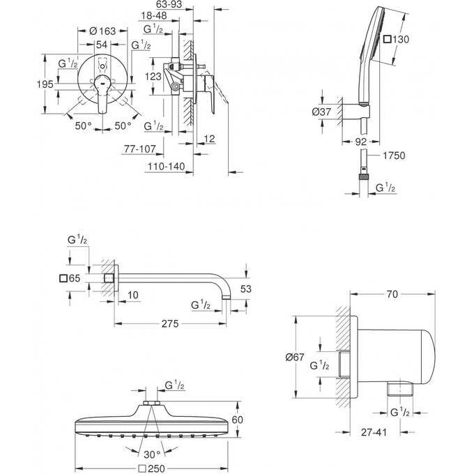 Душевая система скрытого монтажа Grohe QuickFix Start&Vitalio Comfort 250 UA25183007 (23558002+26589000+26145000+28671000+26695000), фото 12