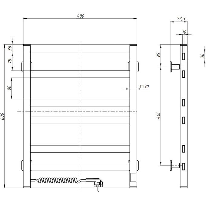 Электрический полотенцесушитель Navin Авангард Sensor 12-028153-4860 (480x600, белый глянец, левый, сенсорный, с таймером), Доступные размеры: 480 x 600, Цвет производителя: белый глянец, Подключение полотенцесушителя: левое, фото 6
