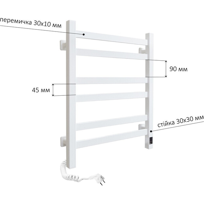 Электрический полотенцесушитель Navin Авангард Sensor 12-028153-4860 (480x600, белый глянец, левый, сенсорный, с таймером), Доступные размеры: 480 x 600, Цвет производителя: белый глянец, Подключение полотенцесушителя: левое, фото 3