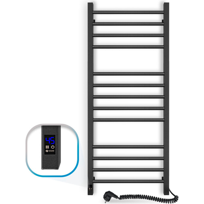 Электрический полотенцесушитель Navin Классик Квадро Sensor 12-216053-5012 (500x1200, черный муар, правый, сенсорный, с таймером), Доступные размеры: 500 x 1200, Цвет производителя: черный муар, Подключение полотенцесушителя: правое, фото 