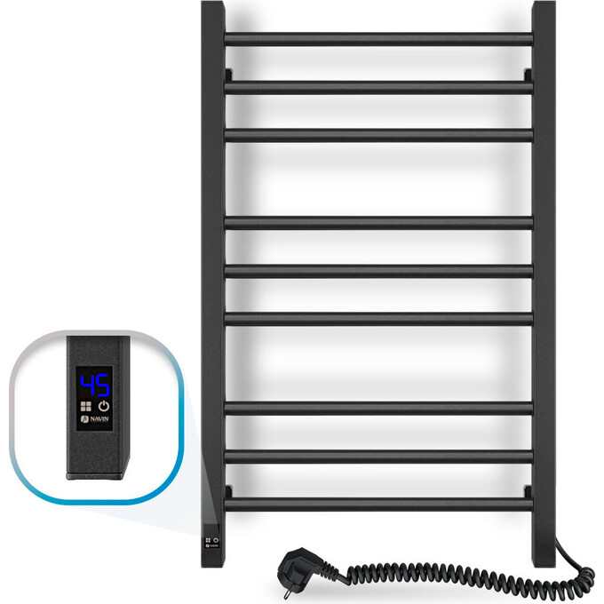 Электрический полотенцесушитель Navin Классик Квадро Sensor 12-216053-5080 (500x800, черный муар, правый, сенсорный, с таймером), Доступные размеры: 500 x 800, Цвет производителя: черный муар, Подключение полотенцесушителя: правое, фото 