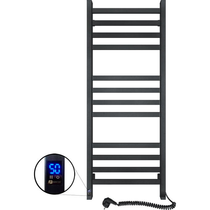 Электрический полотенцесушитель Navin Авангард Sensor 12-228053-4812 (480x1200, черный муар, правый, сенсорный, с таймером), Доступные размеры: 480 x 1200, Цвет производителя: черный муар, Подключение полотенцесушителя: правое, фото 