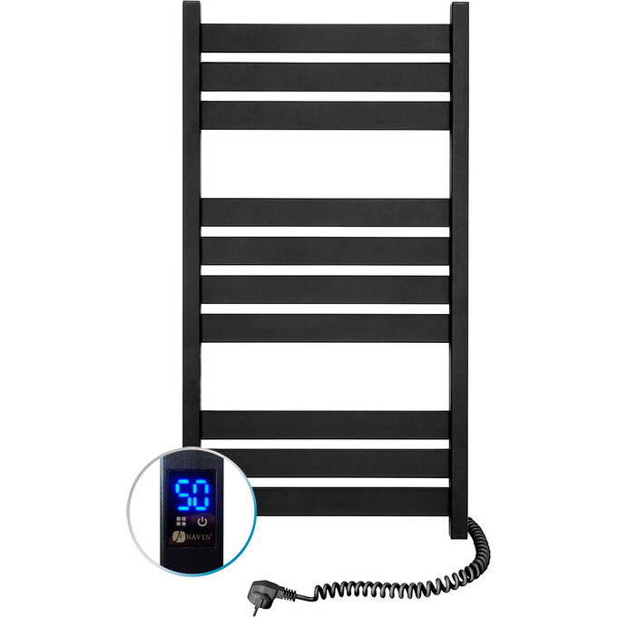 Електрична рушникосушарка Navin Largo Sensor 12-244053-5010 (500x1000, чорний муар, права, сенсорний, з таймером), Доступні розміри: 500 x 1000, Колір виробника: чорний муар, Підключення рушникосушарки: праве, фото 