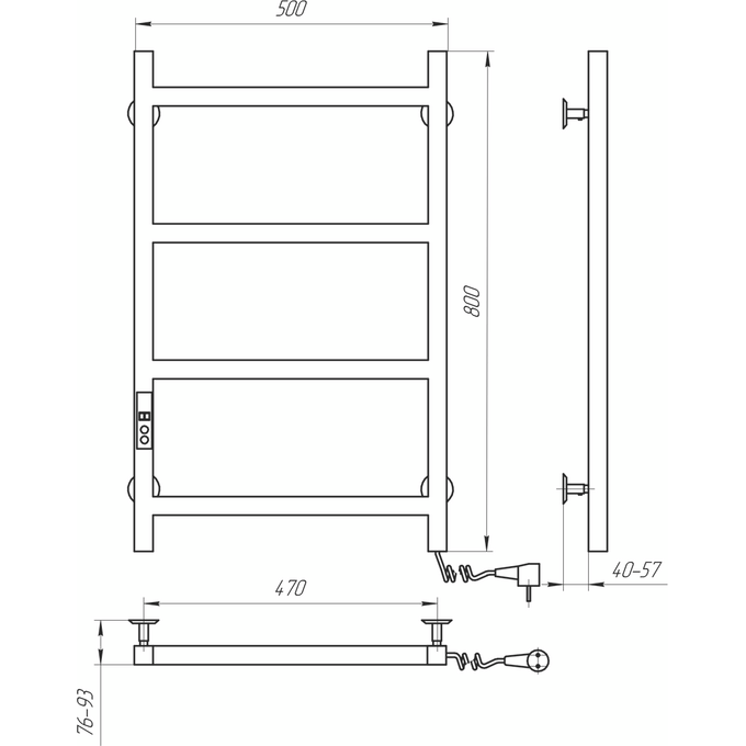 Электрический полотенцесушитель Navin Nordic Digital 12-241052-5080 (500x800, черный муар, правый, с таймером), Доступные размеры: 500 x 800, Цвет производителя: черный муар, Подключение полотенцесушителя: правое, фото 5