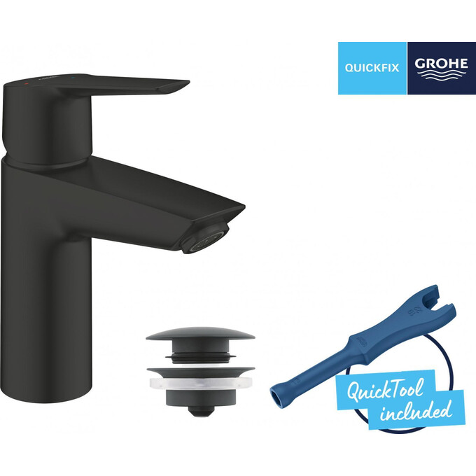 Смеситель для умывальника Grohe QuickFix Start 235512432 (черный матовый, с донным клапаном), фото 5