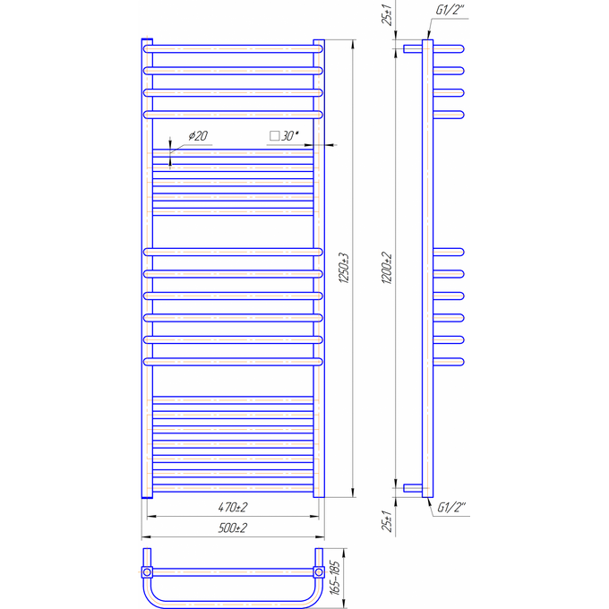 Водяной полотенцесушитель Mario Гера-Люкс 1.2.0502.03.P (4820111352227, 1250x500, хром/сатин/белый глянец/черный матовый/графит/золото/бронза), фото 7