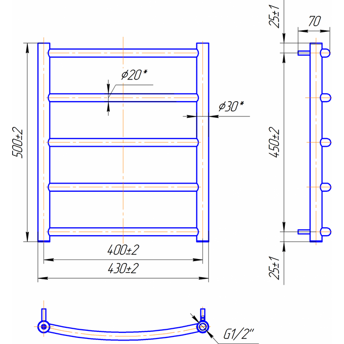 Водяной полотенцесушитель Mario Классик 1.1.0100.01.P (4820111350261, 500x430, хром/сатин/белый глянец/черный матовый/графит/золото/бронза), фото 9
