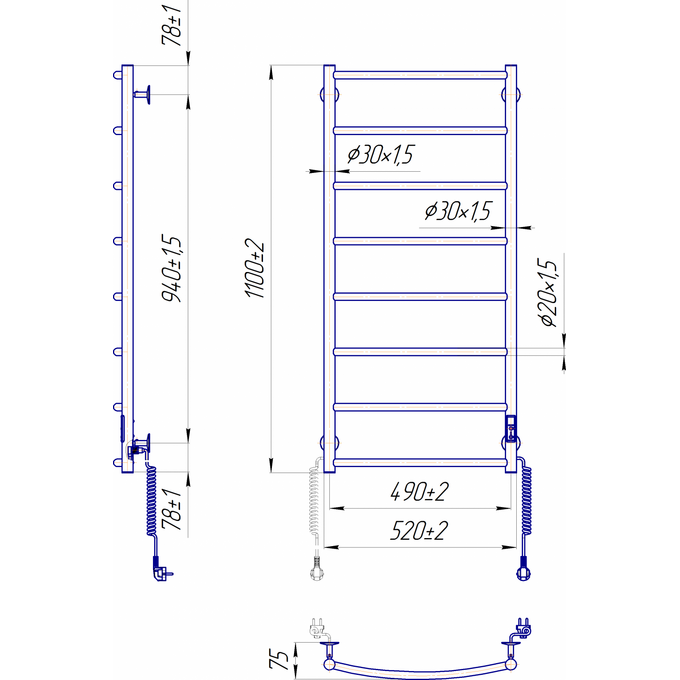 Электрический полотенцесушитель Mario Классик НР-І TR К 2.3.0117.10.P (4820111356553, 1090x530, хром/сатин/белый глянец/черный матовый/графит/золото/бронза, универсальный, с таймером), фото 6