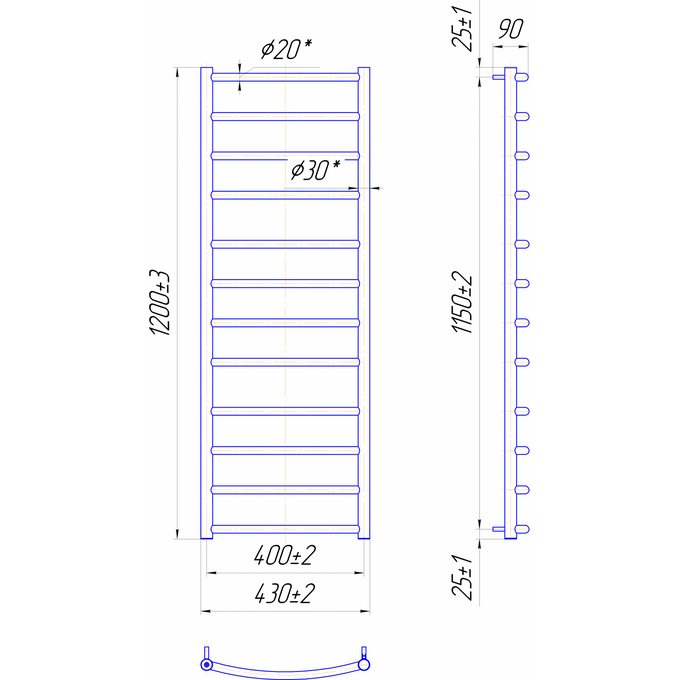 Водяной полотенцесушитель Mario Классик 1.1.0113.01.P (4820111351770, 1200x430, хром/сатин/белый глянец/черный матовый/графит/золото/бронза), фото 9