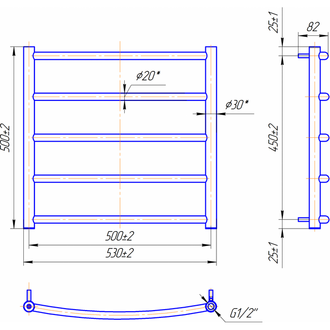 Водяной полотенцесушитель Mario Классик 1.1.0101.01.P (4820111350278, 500x530, хром/сатин/белый глянец/черный матовый/графит/золото/бронза), фото 9