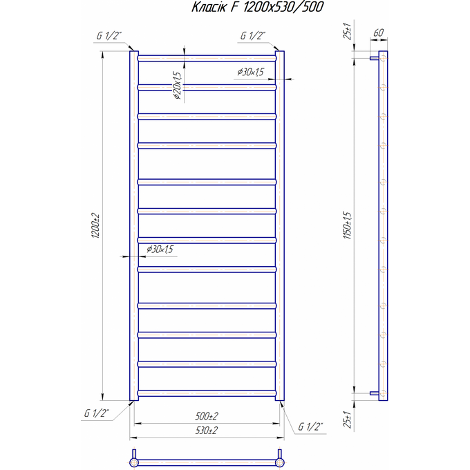 Водяной полотенцесушитель Mario Классик F 1.1.5910.01.P (4820111357086, 1200x530, хром/белый глянец/черный матовый/графит/золото/сатин/бронза), фото 7