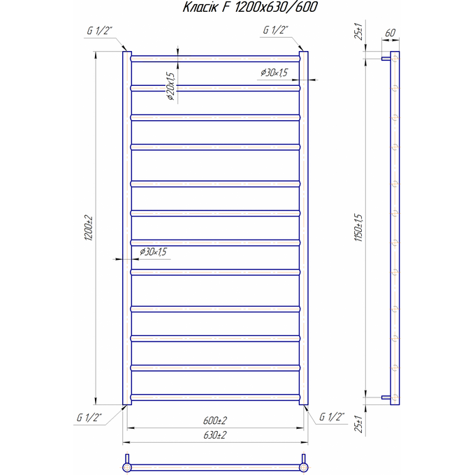 Водяна рушникосушарка Mario Класік F 1.1.5911.01.P (4820111357093, 1200x630, хром/білий глянець/чорний матовий/золото/сатин/бронза), фото , изображение 7