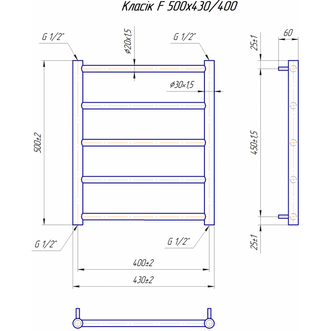 Водяной полотенцесушитель Mario Классик F 1.1.5900.01.P (4820111356980, 500x430, хром/белый глянец/черный матовый/графит/золото/сатин/бронза), фото 7