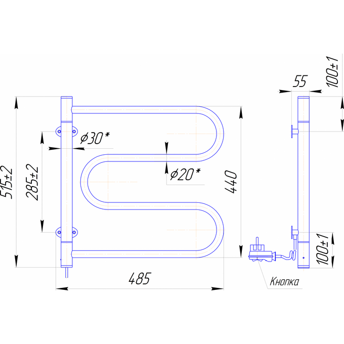 Электрический полотенцесушитель Mario Лассо 2.3.0600.12.P (4820111353835, 515x485, хром/черный матовый), фото 3