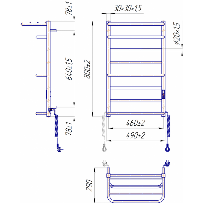 Электрический полотенцесушитель Mario Люксор-I TR 2.3.6100.11.P (4820111356874, 800x500, хром/белый глянец/черный матовый/графит/золото, универсальный, с таймером), фото 6