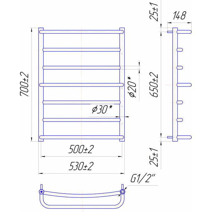 Водяной полотенцесушитель Mario Люкс 1.1.0303.01.P (4820111350353, 700x530, хром/сатин/белый глянец/черный матовый/графит/золото/бронза), фото 7