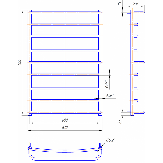 Водяной полотенцесушитель Mario Люкс 1.1.0308.01.P (4820111353262, 900x630, хром/сатин/белый глянец/черный матовый/графит/золото/бронза), фото 7
