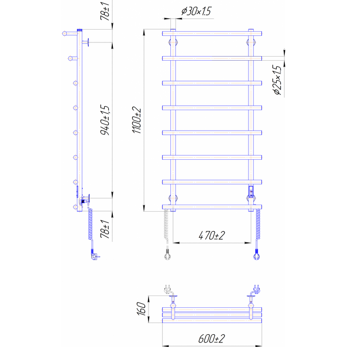 Электрический полотенцесушитель Mario Марио-I TR 2.3.6402.11.P (4820111356690, 1100x630, хром/белый глянец/черный матовый, универсальный, с таймером), фото 5