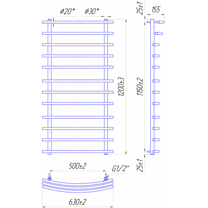Водяной полотенцесушитель Mario Марио 1.1.0703.01.P (4820111350155, 1200x630, хром/белый глянец/черный матовый), фото 4