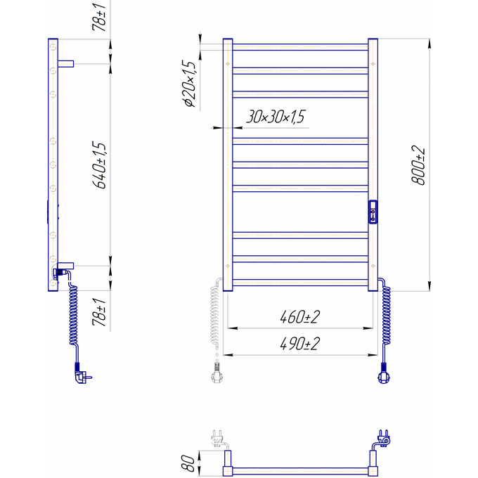 Электрический полотенцесушитель Mario Премиум Классик-I TR 2.2.1608.03.P (4820111356850, 800x500, хром/сатин/белый глянец/черный матовый/графит/золото/бронза, универсальный, с таймером), фото 6